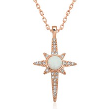 Kenpazar  Gümüş Beyaz Opal Taşlı Kuzey Yıldızı Kolye