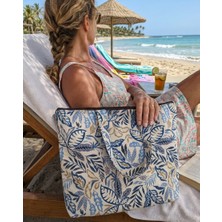 Duck Kumaş El Yapımı Ikili Çanta Seti-Fermuarlı Plaj ve Kozmetik Çantası 64X50 - 30X20