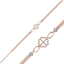 Kenpazar 925 Ayar Gümüş Rose Kalpli Yonca Bileklik