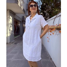 Deniz Ege Brode Midi Elbise Beyaz