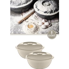 Flora 2 Adet Kapaklı Hamur Leğeni 5 Lt, Kek Börek Mayalama Yoğurma Çırpma Saklama Kabı Un Kutusu Kahve