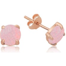 Kenpazar 925 Ayar Gümüş Pembe Opal Taş Küpe
