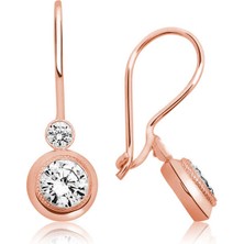 Kenpazar  Gümüş Rose Sallantılı Tek Taş Küpe