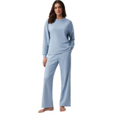Penye Mood Kadın Mavi Pijama Takımı PM9939