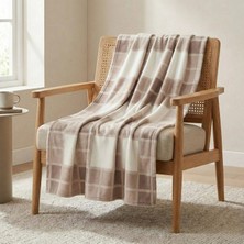 Prime Sleeks Kare Desenli Tv Battaniyesi 120X150 cm Koltuk Şalı Diz Örtüsü Throw Battaniye