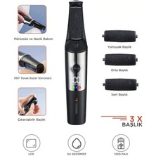 Natural Charm Şarjlı Ayak Topuk Törpüsü, 3 Yedek Başlıklı Ayak Bakım Cihazı, LED Işıklı, USB Şarjlı, Taşınabilir Pedikür Aleti, Kadın ve Erkek Için Ev Tipi Elektrikli Ayak Törpü Makinesi