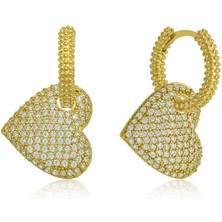 Kenpazar Gümüş Gold Halka Kalp Küpe