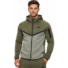 Nike Tech Fleece Full Zip Windrunner Hoodie Kapüşonlu Unisex Sweatshirt Haki Yeşil