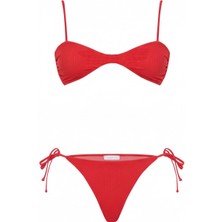 Aquella Dokulu Nar Çiçeği Straplez Bikini Takım