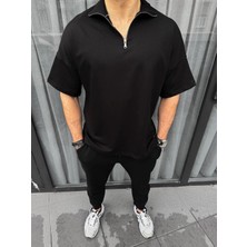 Çamaşır Kenti Yarım Fermuarlı Basic T-Shirt - Siyah Midas Wear