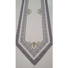 Wenessi Lale Renkli Baskılı Kumaş Ranner Örtüsü Gri Renkli