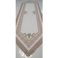 Wenessi Lale Renkli Baskılı Kumaş Ranner Örtüsü Kahverengi