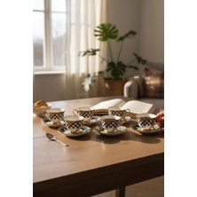 Akayev Gold Detaylı Porselen Damalı Siyah Beyaz Kahve Fincan Takımı