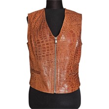 Asus Deri - Özel Tasarım Timsah Derisi Desen Detaylı Hakiki Deri Yelek