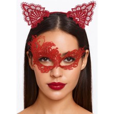 TeknoKapsül Kırmızı Dantel Maske ve Taç Seti 1 No - Kostüm Seti