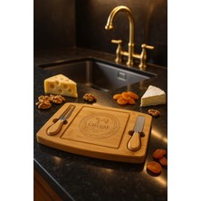 Bambuland Bambu Peynir ve Et Sunum Tahtası - 2 Bıçaklı Doğal Ahşap Set 29X19 cm