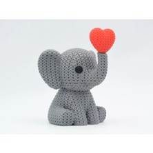 Örgü Görünümlü Kalpli Fil Figürü - Gri Dekoratif Biblo ve Şans Hediyesi (1 Adet)