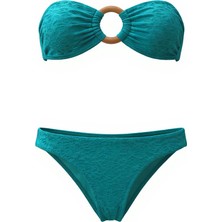 Aquella Toka Aksesuarlı Dokulu Mavi Bikini Takım