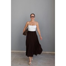 Purple By Banu Kahverengi Ters Dikiş Parçalı Etek