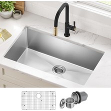 Kraus KHU100-32 Standart Pro 16 Kalibre Tezgah Altı Tek Hazneli Paslanmaz Çelik Mutfak Lavabosu, 32 Inç