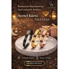 Alsem Ayetel Kürsi Yazılı Çelik Bileklik Gold Rose Siyah | Manevi Değerli Ramazan Bayramı Hediyesi