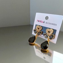 C&On Design 🖤 Siyah Kristal Görünümlü Su Damlası Model 2’li Küpe – Zarif ve Işıltılı Tasarım