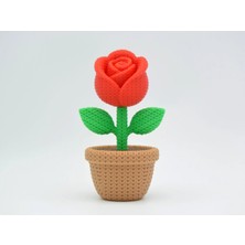 Örgü Görünümlü Saksıda Kırmızı Gül Figürü - Solmayan Dekoratif Çiçek (1 Adet)