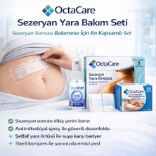 Octacare Sezaryen Yara Bakım Seti 9X25 cm Şeffaf Yara Örtüsü 5 Adet + Steril Kompres + Antimikrobiyal Sprey