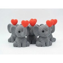 Örgü Görünümlü Kalpli Fil Figürü - Gri Dekoratif Biblo ve Şans Hediyesi (5 Adet)