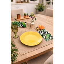 Arma House 2'li Yeşil Yapraklı El Yapımı Kaşıklık Detaylı Jüt Amerikan Servisi