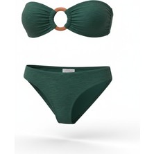 Aquella Toka Aksesuarlı Dokulu Koyu Yeşil Bikini Takım