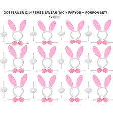 Pembe Tavşan Kostüm Seti – Taç, Papyon, Ponpon (12’li Paket) (4887) Midastech