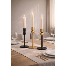 Vinner Sphere Stand 3’lü Art Deco Metal Şamdan Seti – Siyah & Gold – Modern Dekoratif Mumluk