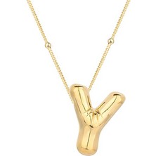 Kenpazar 925 Ayar Gümüş Gold Balon Y Harfi Kadın Gümüş Kolye