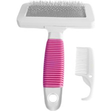 TeknoKapsül Temizleme Aparatlı Kedi Köpek Tarağı 9.5 Cm-14 cm Medium Pembe