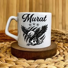 Loren Gift Kişiye Özel Isimli Siyah Beyaz Taraftar Kartal Figürlü Porselen Lüks Kupa