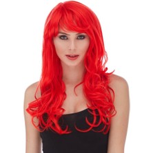 Kırmızı Renk Uzun Dalgalı Parti Peruğu (4887) Midastech