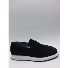 Marutti Hakiki Deri Nubuk Siyah Bağcıksız Yazlık Erkek Ayakkabı C-8971076MRT