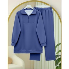 Modamorfo Yarım Fermuarlı Boğazlı Penye Takım -Indigo