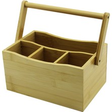Taşıma Kulplu - 3+1 Bölmeli   Tezgah Üstü  Bambu - Ahşap Kaşıklık (4887) Midastech