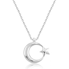 Kenpazar 925 Ayar Gümüş Ay Yıldız  Bayan Gümüş Kolye