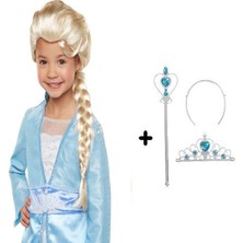 TeknoKapsül Örgülü Karlar Ülkesi Frozen Elsa Peruğu Tacı ve Sopası Çuk Boy