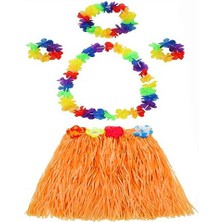 TeknoKapsül Yetişkin ve Çuk Uyumlu Luau Ha Hawaii Tcu Etek ve Renkli Kolye Taç 2 Adet Bileklik Seti