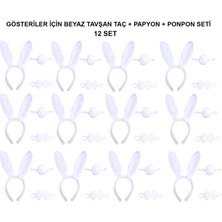 Beyaz Tavşan Kostüm Seti – Taç, Papyon, Kuyruk (12’li Paket) (4887) Midastech
