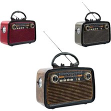 Bluetooth Hoparlör Ahşap Renk Vintage Işıklı Nostaljik Radyo Fm Ahşap Görünümlü Midastech