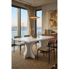 Mobilyacın Dikdörtgen Salon Yemek Masası Kemer Ayak - 36MM Kalın Kenarlı 180X90-BEYAZ