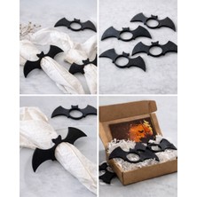 Hobi Kafe 6 Adet Yarasa Şeklinde Siyah Peçete Halkası- Yüzüğü (Sert Plastiktir)