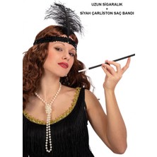 1920'LER Gatsby Aksesuar Seti – Siyah Charleston Saç Bandı & Sigaralık Nemere
