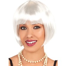 Beyaz Renk Parti Peruğu Kısa Küt Saç (4887) Midastech
