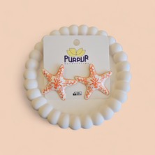 Purpur Accessories Desenli Deniz Yıldızı Seramik Pirinç Küpe